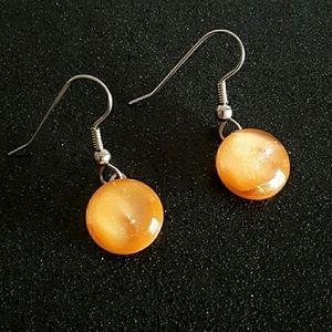 Orange dichroic glass dangle earrings with silver hooks New handmade